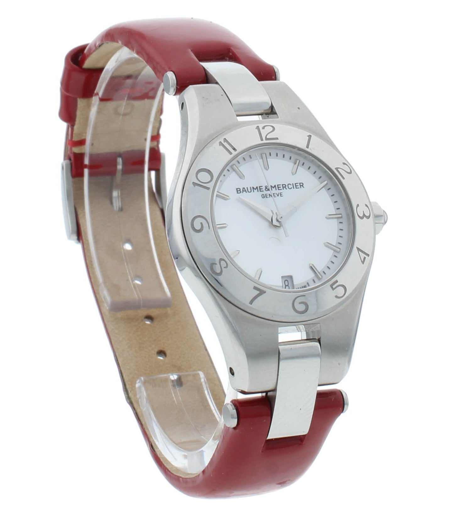Baume & Mercier Linea White MOP Dial Red Strap Quartz 27mm Ladies Watch M0A10116