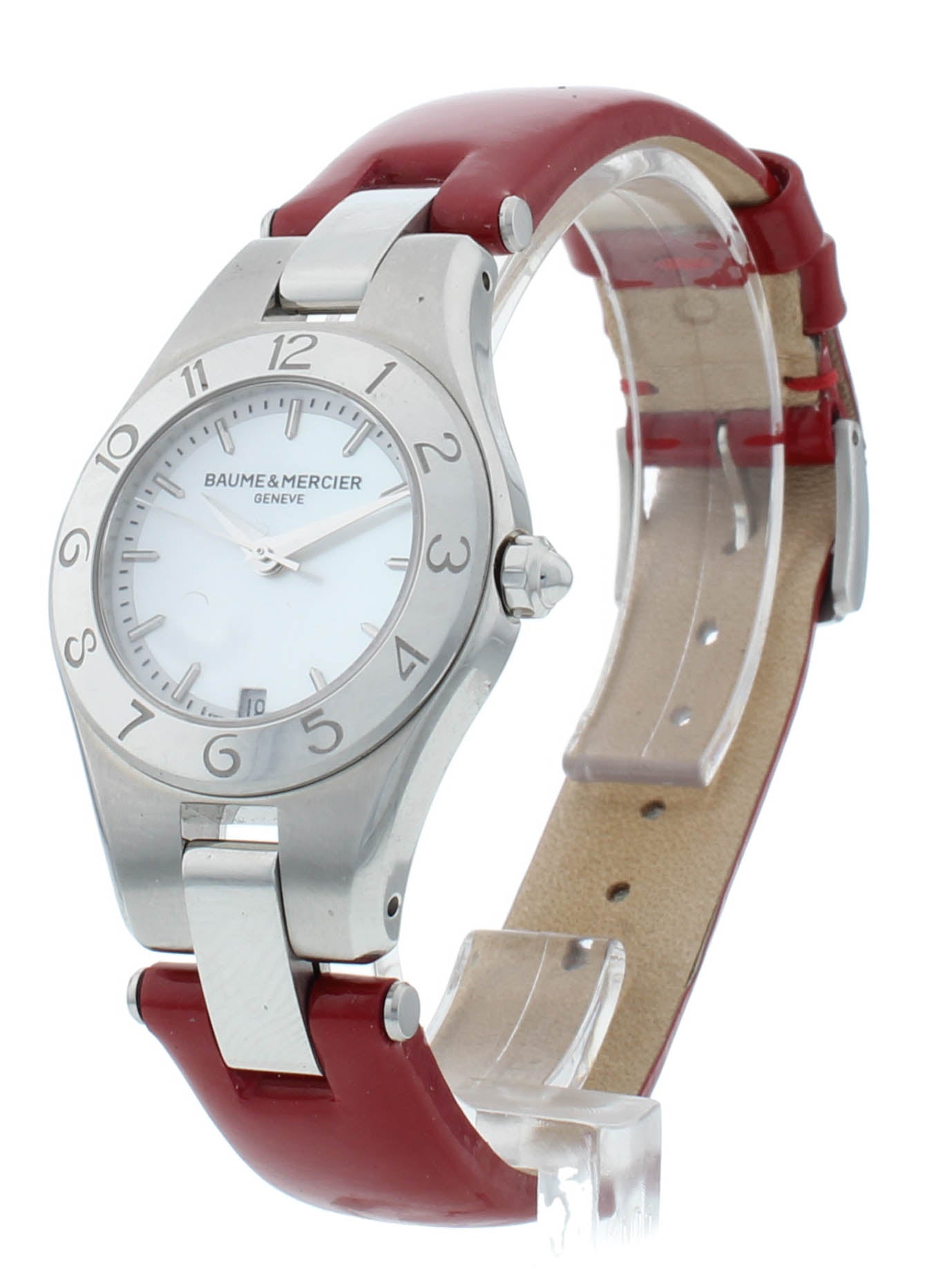 Baume & Mercier Linea White MOP Dial Red Strap Quartz 27mm Ladies Watch M0A10116
