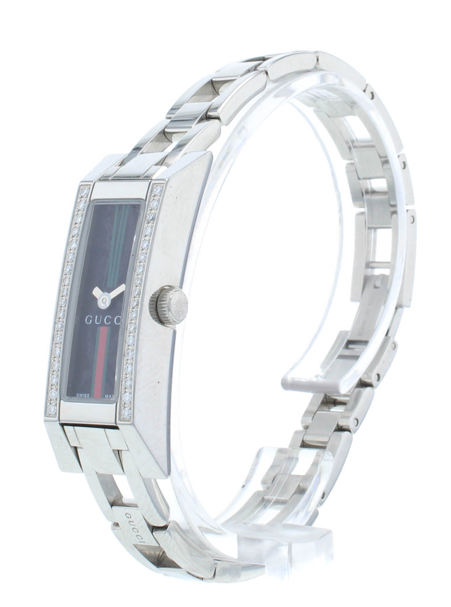 Pre-Owned Gucci 110 G-Link Diamond Black Dial Quartz Ladies Watch YA110513
