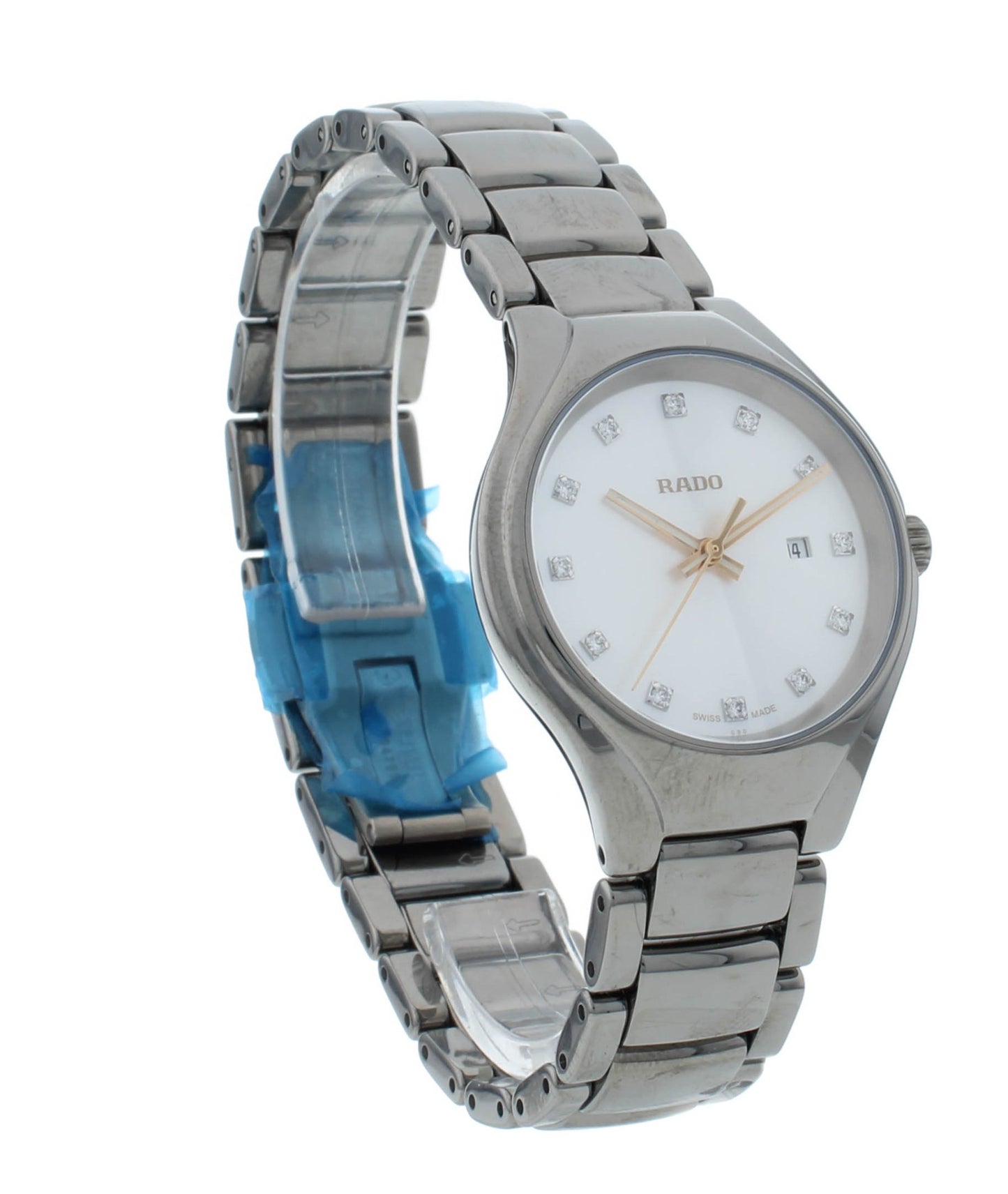 Rado True 30mm Quartz White MOP Diamond Dial Ceramic Ladies Watch R27060902
