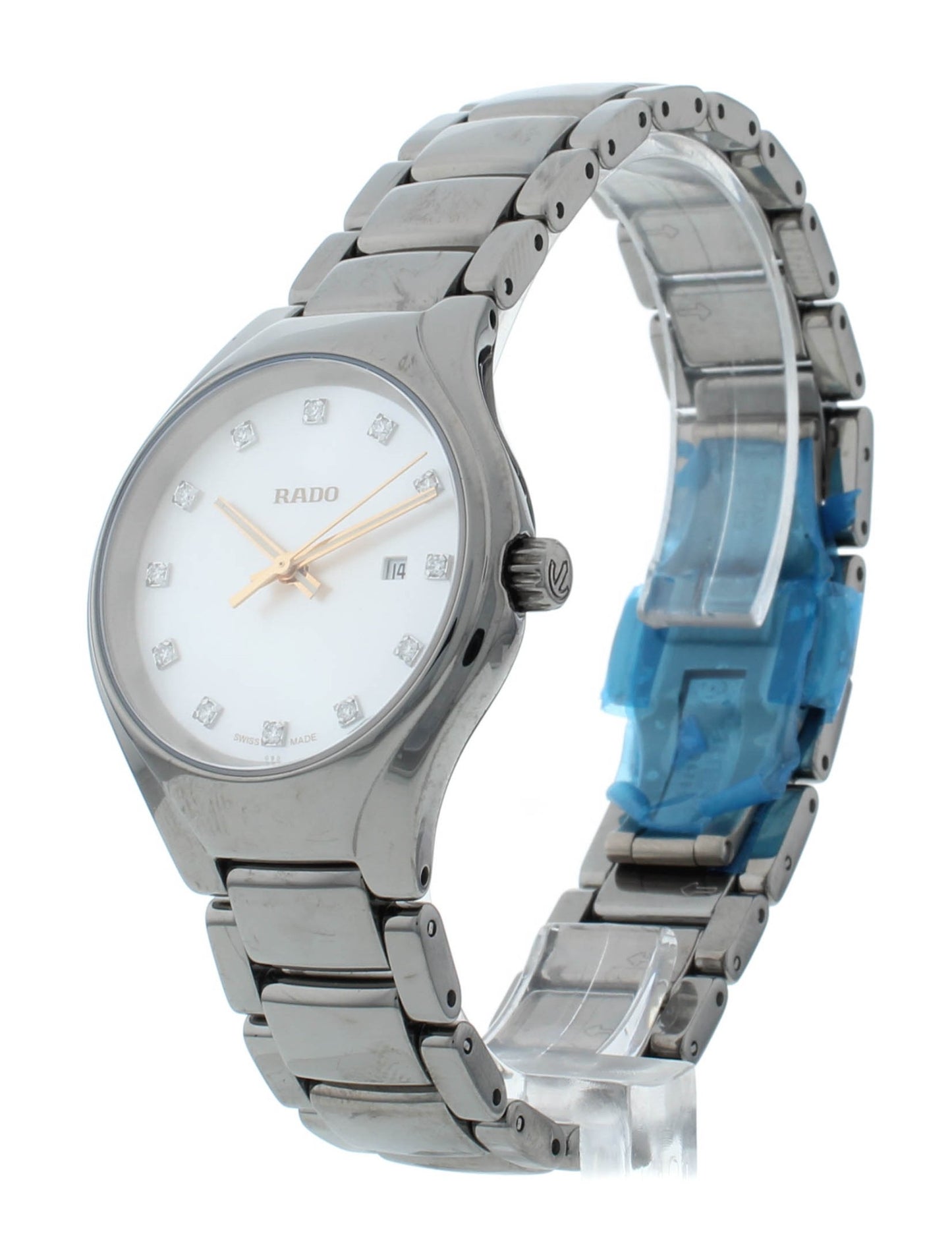 Rado True 30mm Quartz White MOP Diamond Dial Ceramic Ladies Watch R27060902
