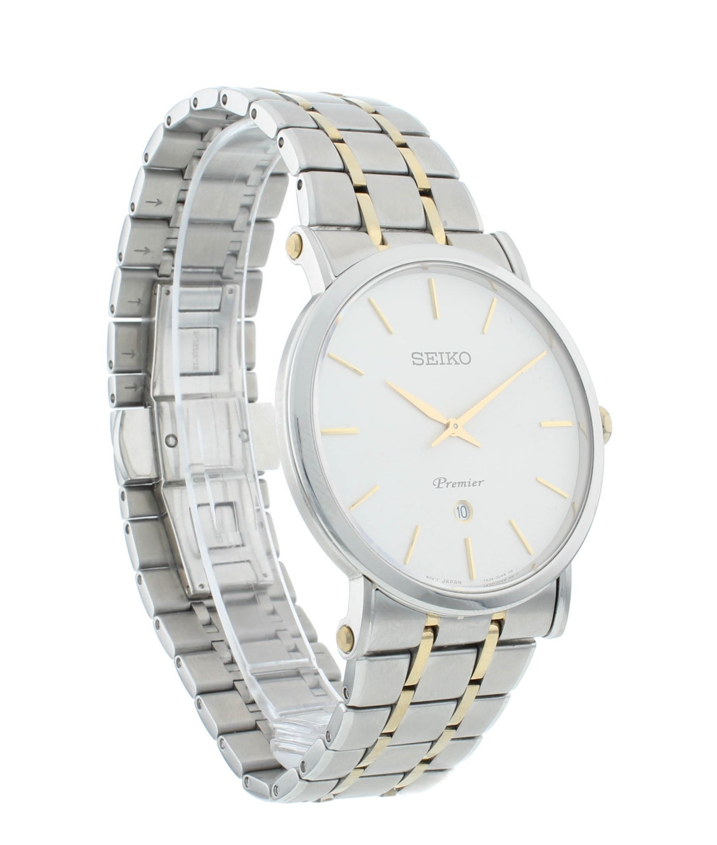 Seiko Premier 40.7mm Two-Tone Quartz Steel White Dial Men's Watch SKP400P1