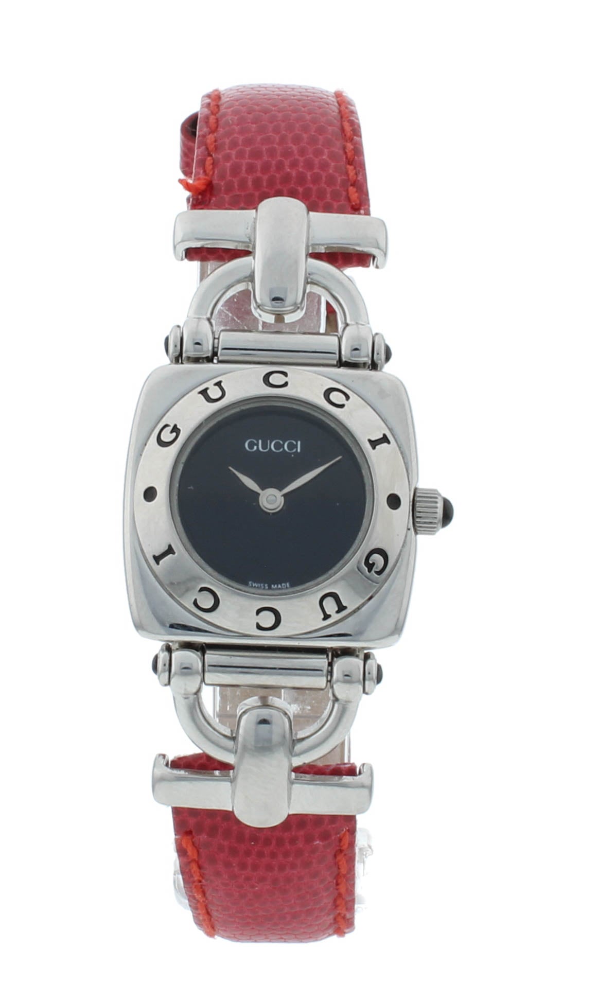 Gucci 6300L 21mm Black Dial Red Lizard Strap Stainless Steel Ladies Watch