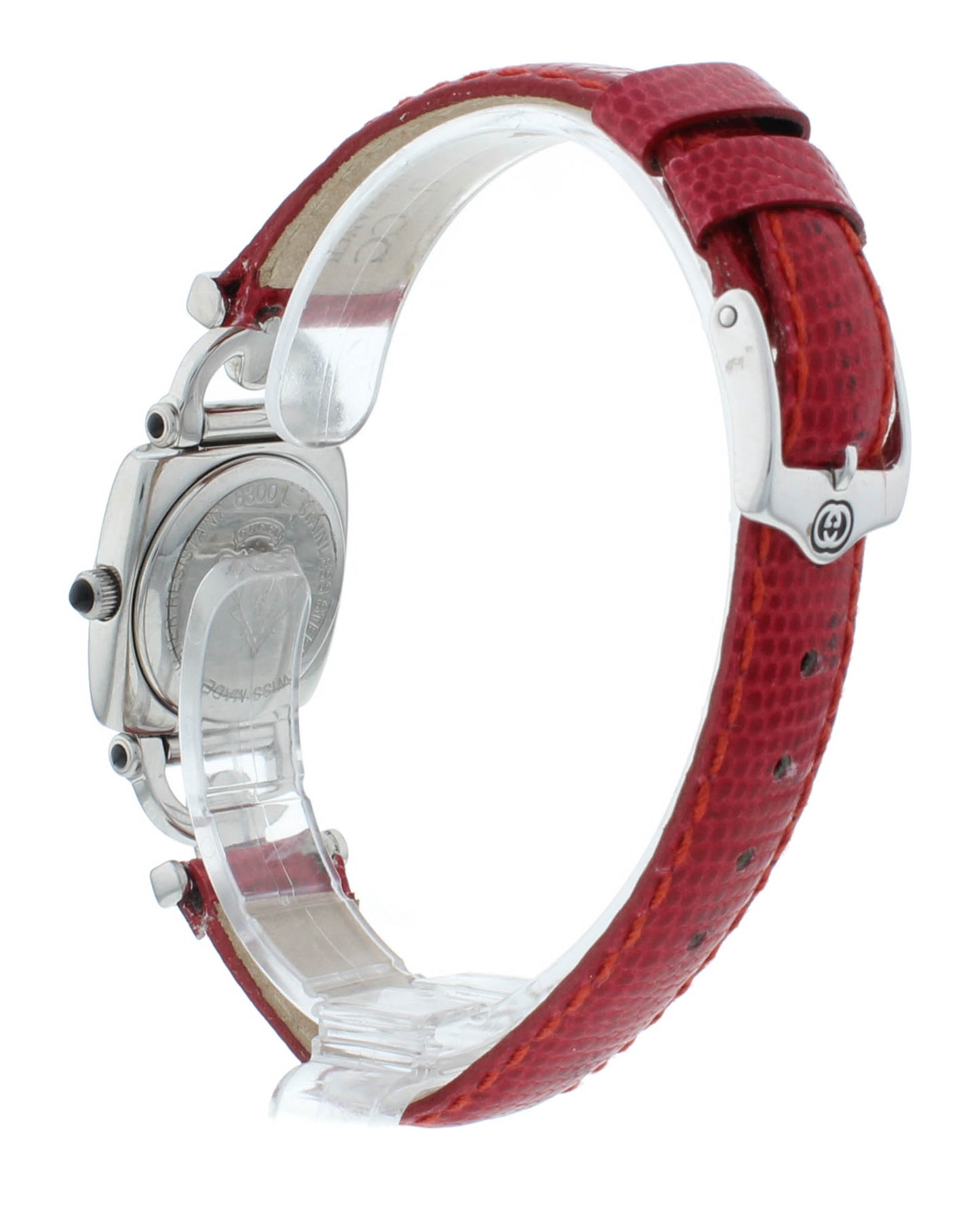 Gucci 6300L 21mm Black Dial Red Lizard Strap Stainless Steel Ladies Watch