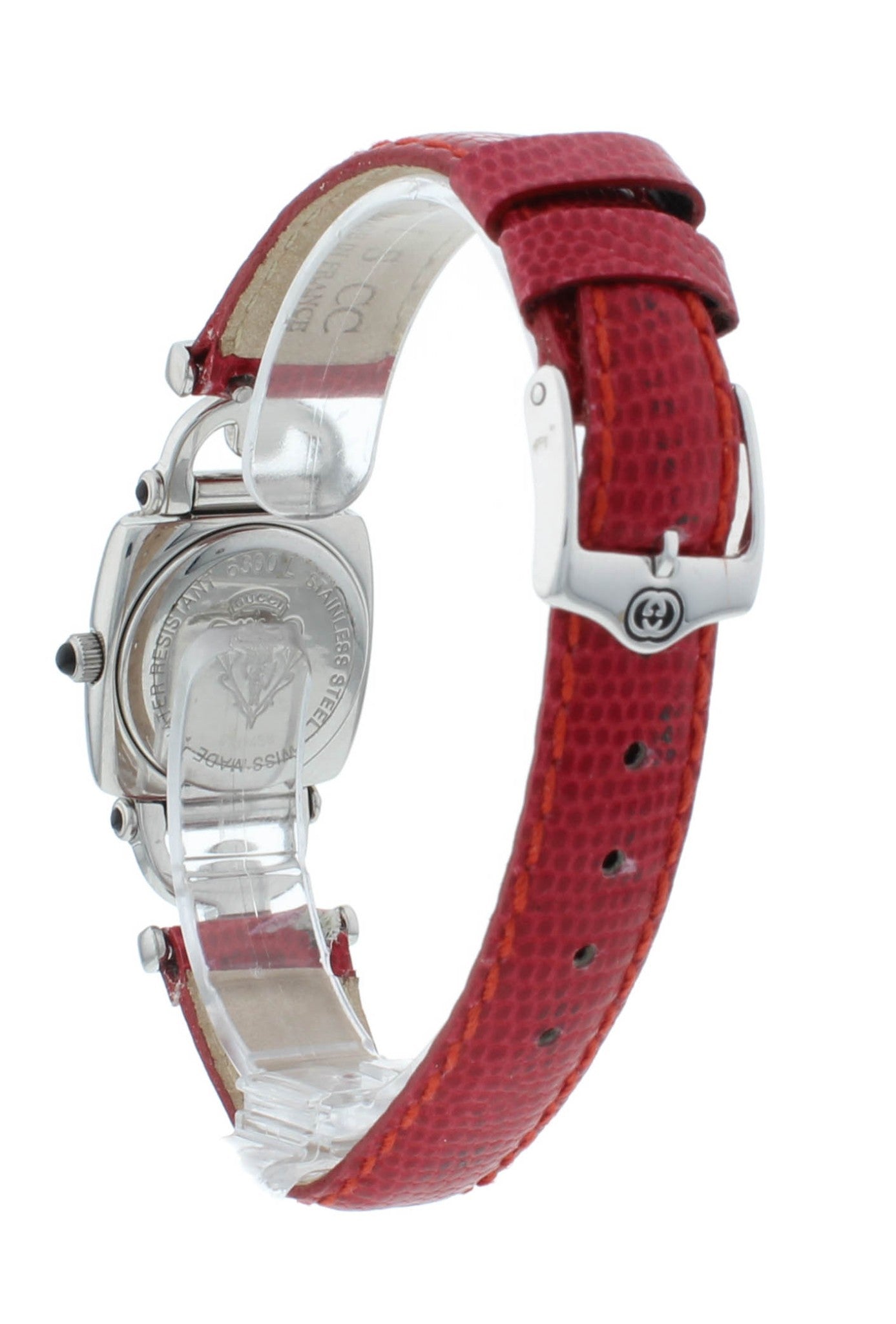 Gucci 6300L 21mm Black Dial Red Lizard Strap Stainless Steel Ladies Watch