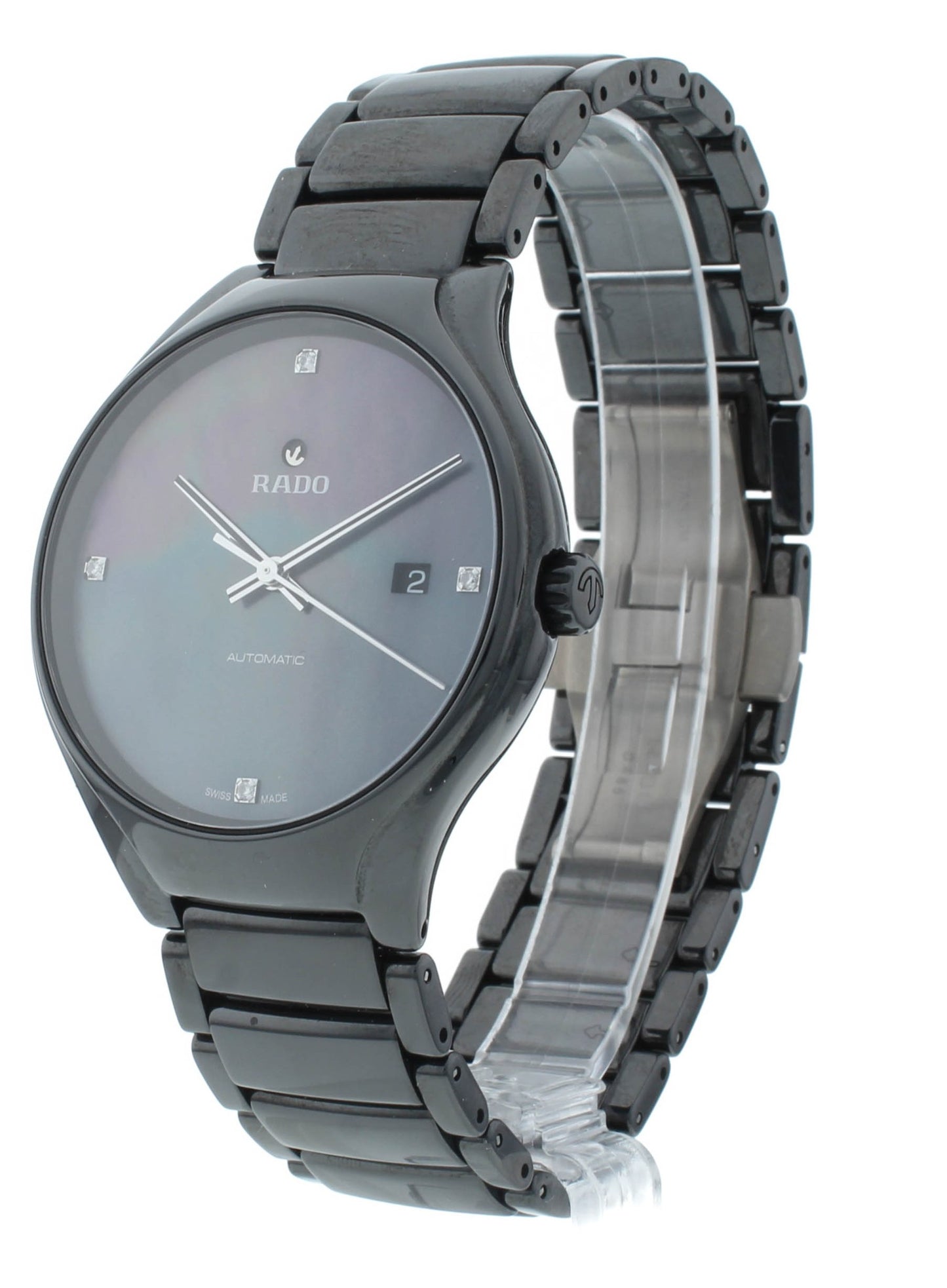 Rado True 40mm Automatic Black MOP Diamond Dial Ceramic Men's Watch R27056872