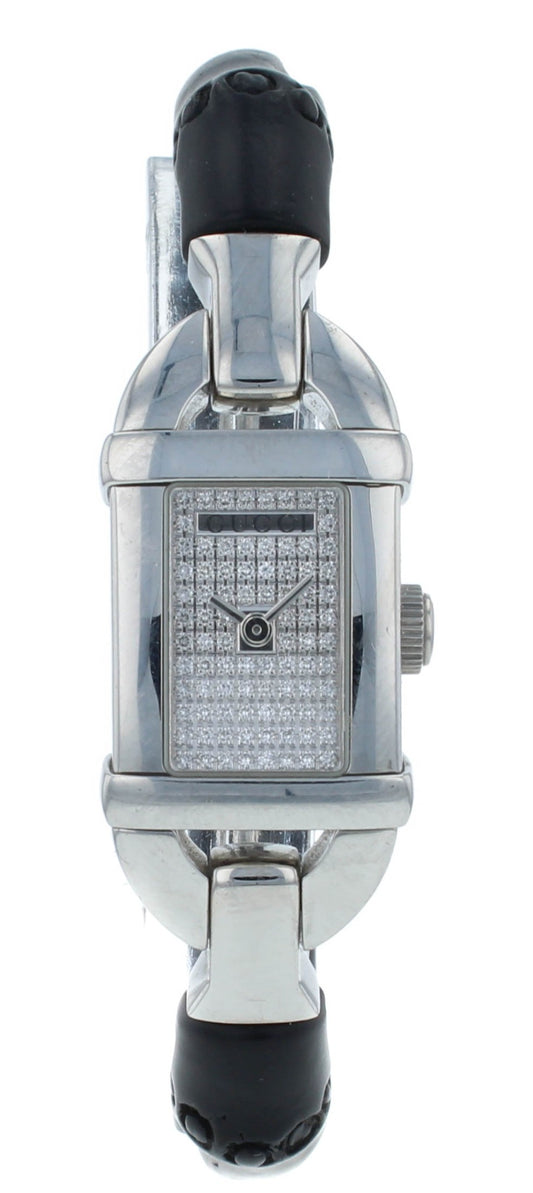 Gucci 6800 Series 16mm Quartz Silver Diamond Dial Ladies Watch YA068501