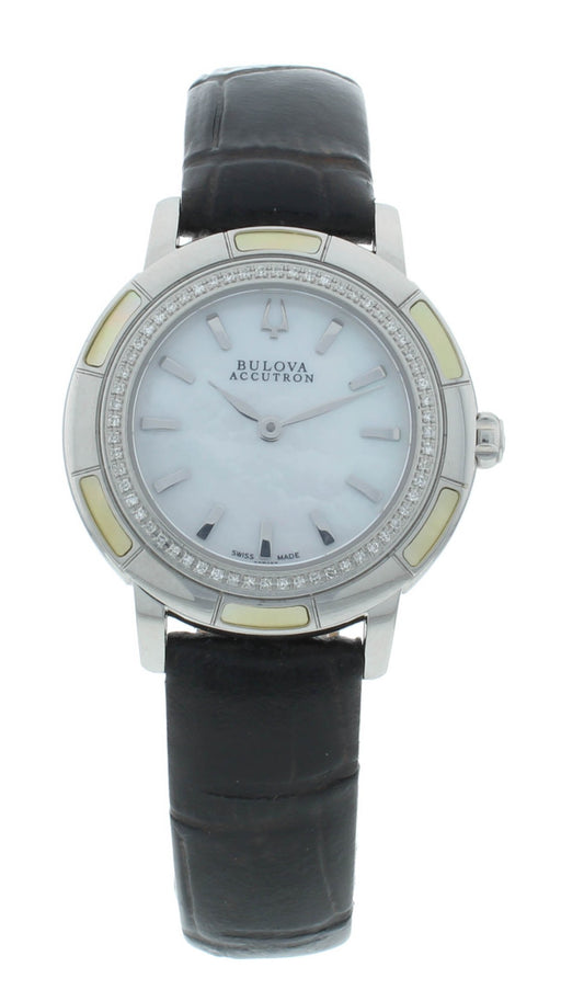 Bulova Accutron Quartz White MOP Dial Steel Diamond 32mm Ladies Watch 63R137