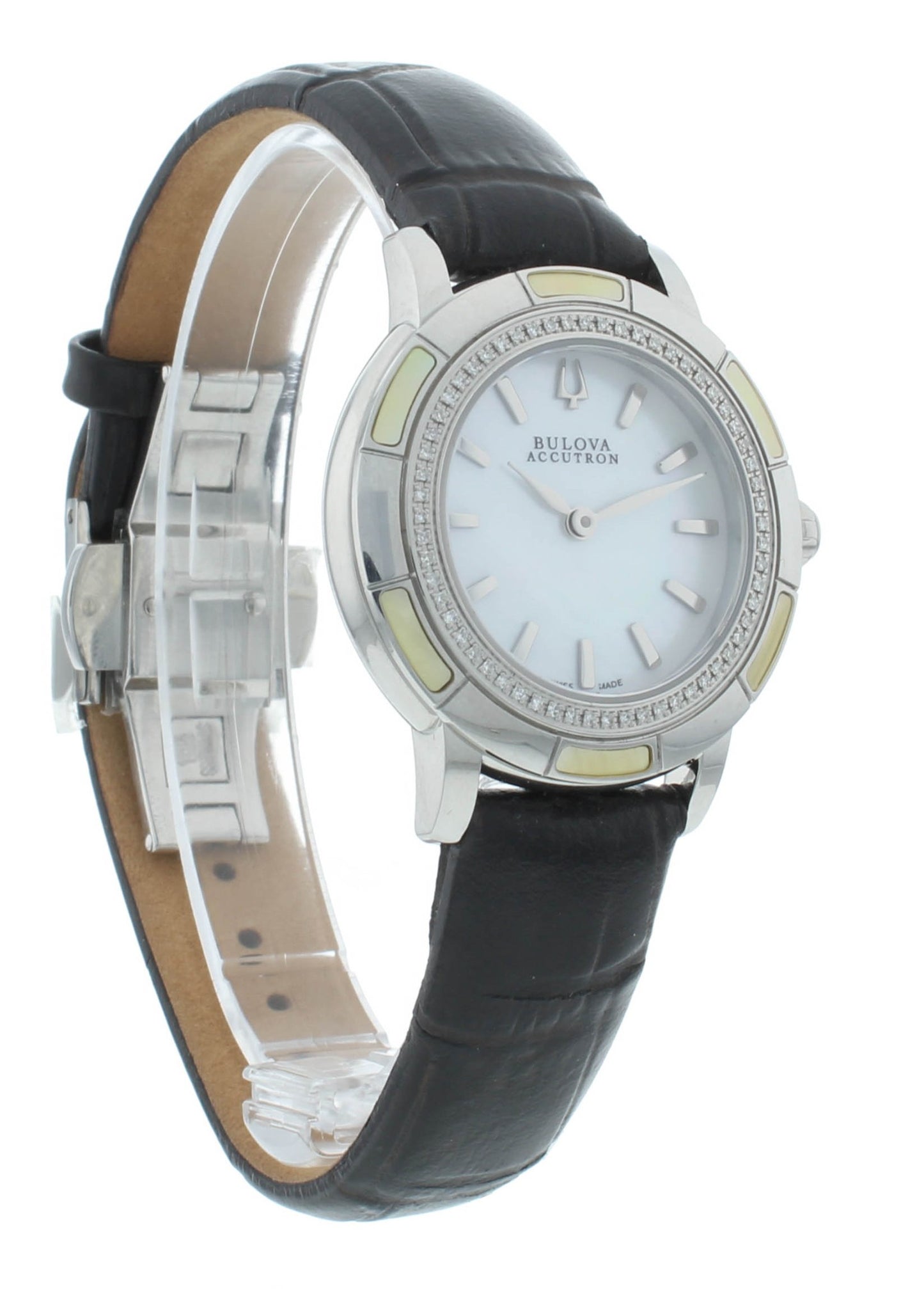 Bulova Accutron Quartz White MOP Dial Steel Diamond 32mm Ladies Watch 63R137