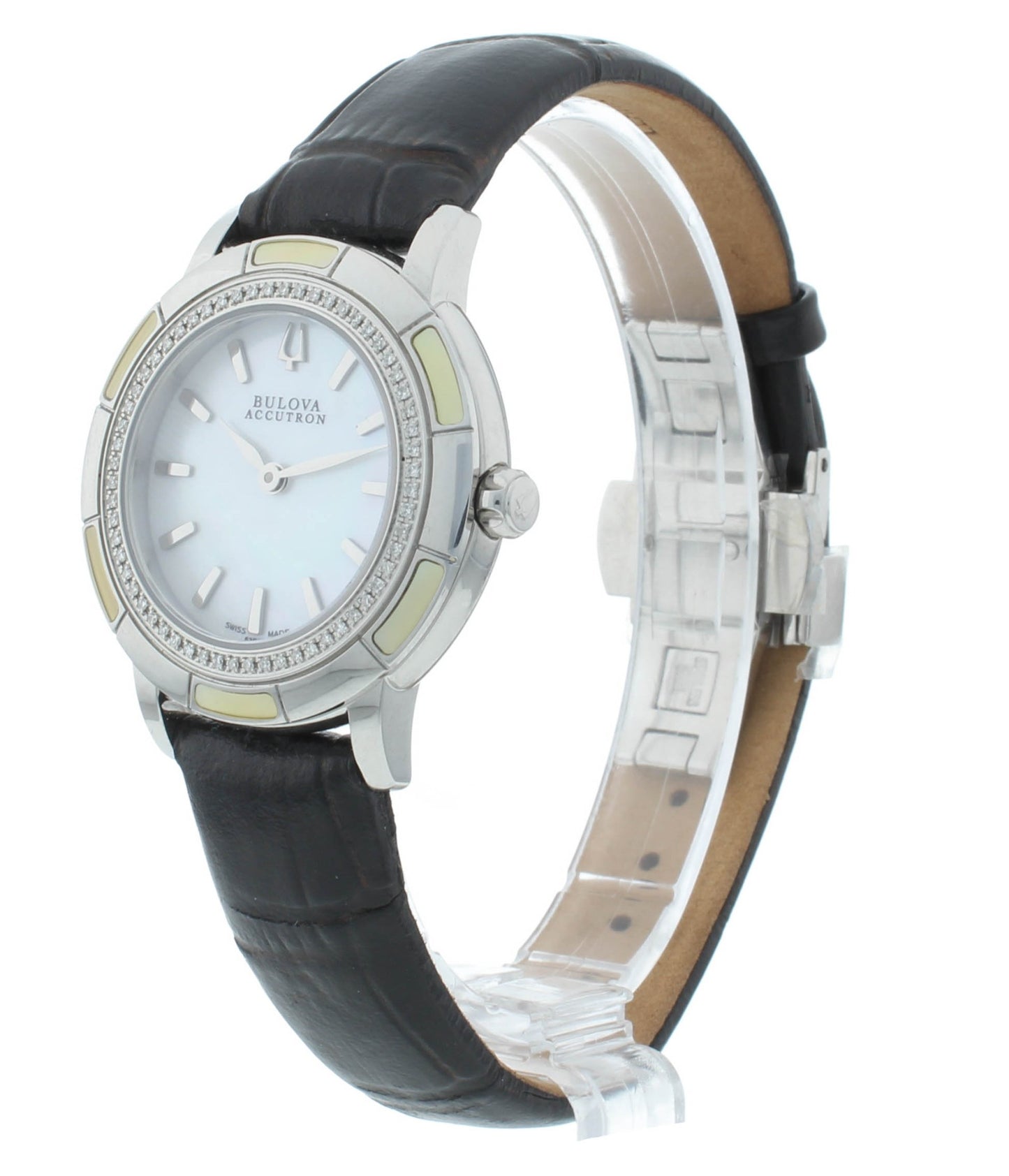 Bulova Accutron Quartz White MOP Dial Steel Diamond 32mm Ladies Watch 63R137