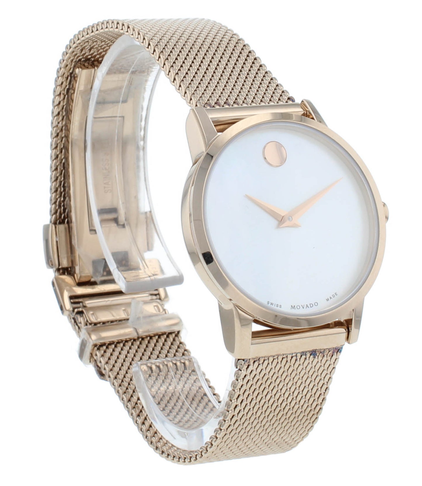 Pre-Owned Movado Museum Classic 28mm Rose Gold Tone Quartz Ladies Watch 607352