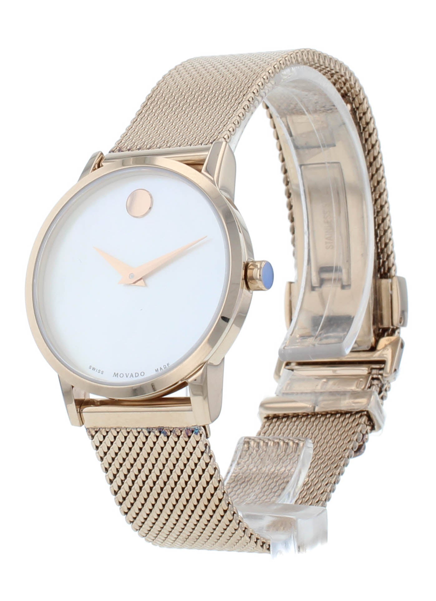 Pre-Owned Movado Museum Classic 28mm Rose Gold Tone Quartz Ladies Watch 607352