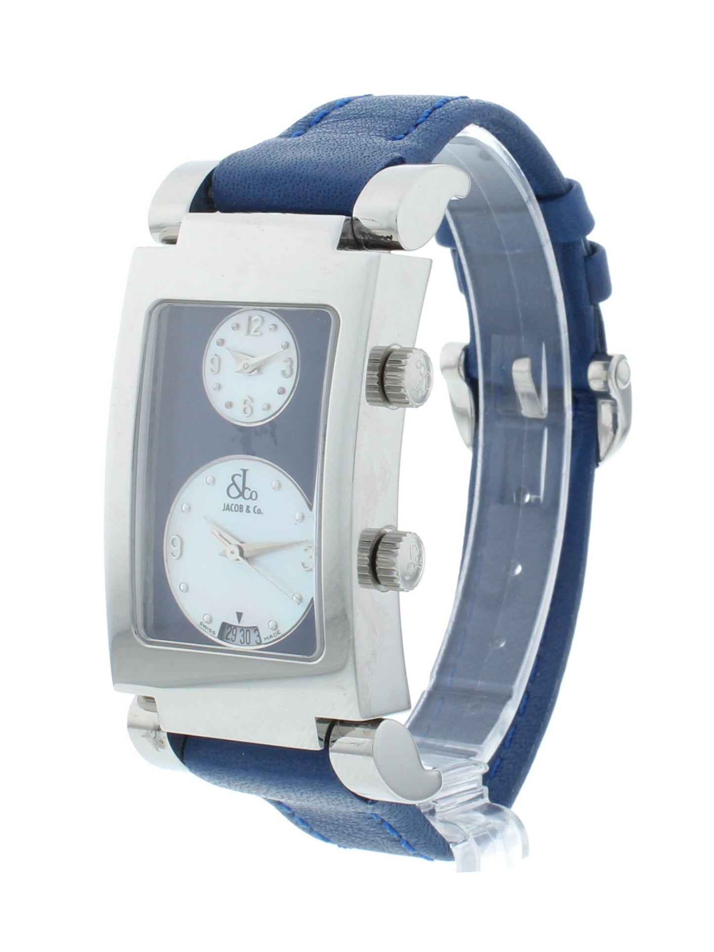 Jacob & Co. Angel Two-Time Zone Blue Dial & Strap Stainless Steel Quartz Watch