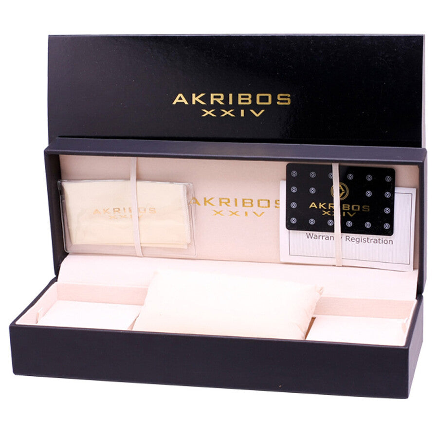 Akribos XXIV Conqueror 47mm Rose Gold Tone Black Etched Dial Men's Watch AK512RG
