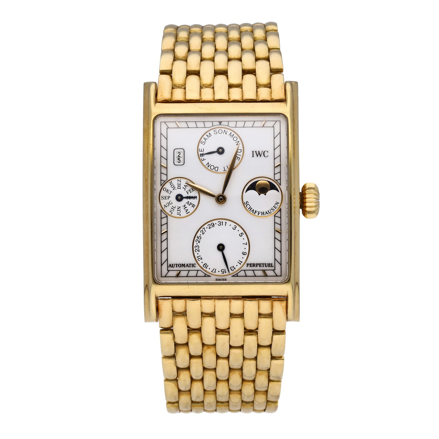 IWC Novecento 38 x 26.5 Automatic 18k Yellow Gold Perpetual Calendar Watch 3545