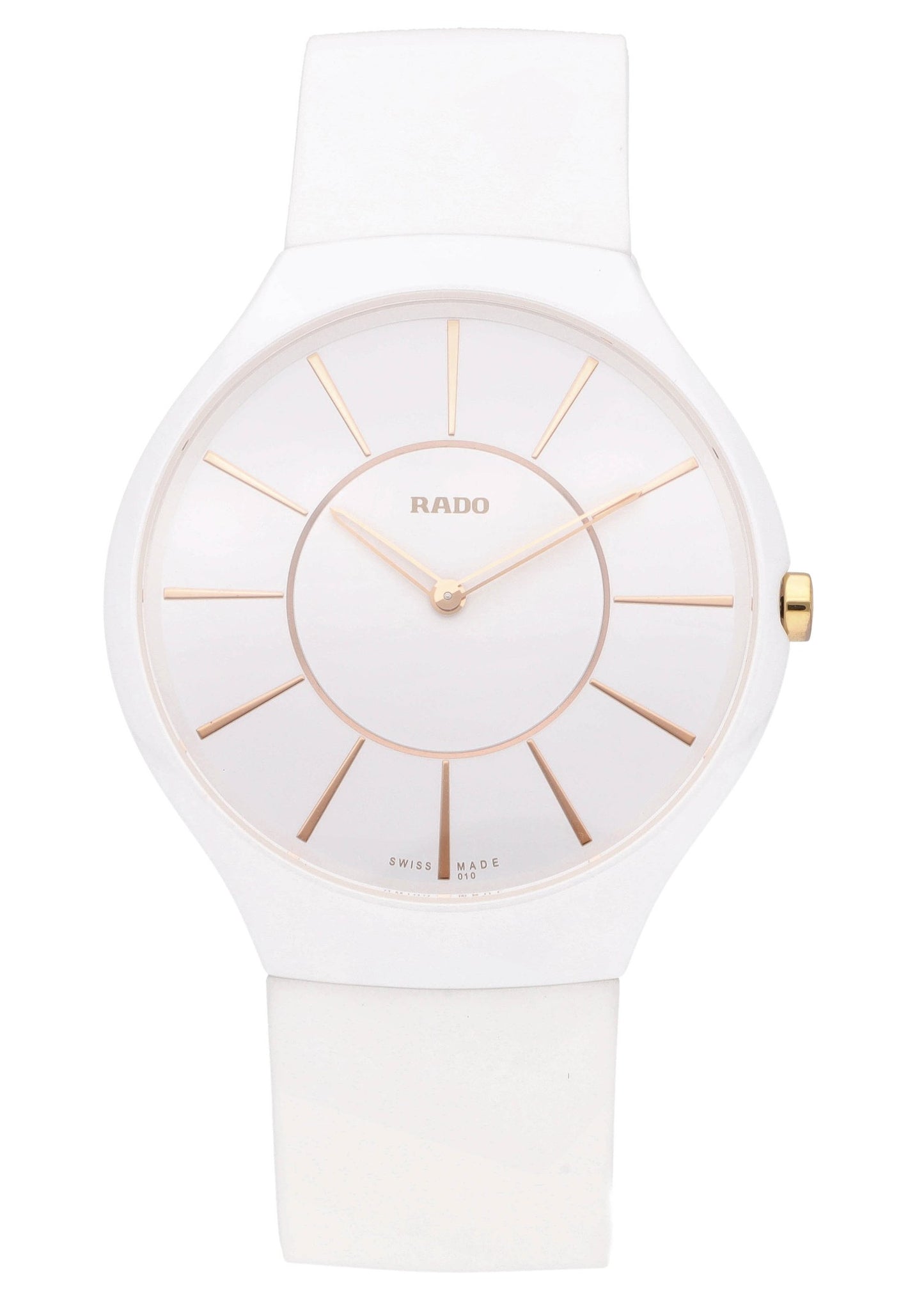 Rado True Thinline 39mm White Dial Rubber Strap Ceramic Ladies Watch R27957109