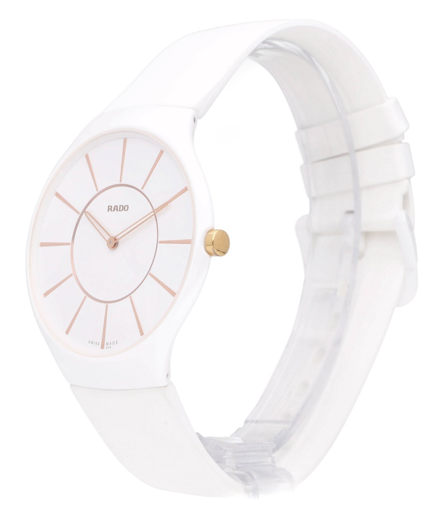Rado True Thinline 39mm White Dial Rubber Strap Ceramic Ladies Watch R27957109