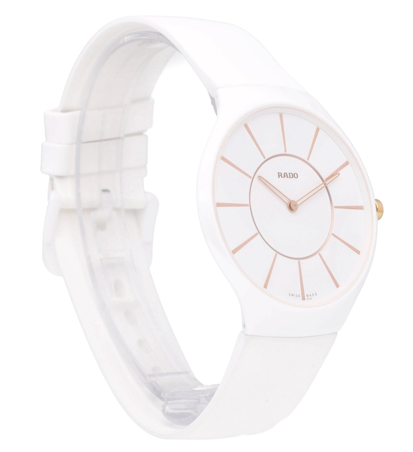 Rado True Thinline 39mm White Dial Rubber Strap Ceramic Ladies Watch R27957109