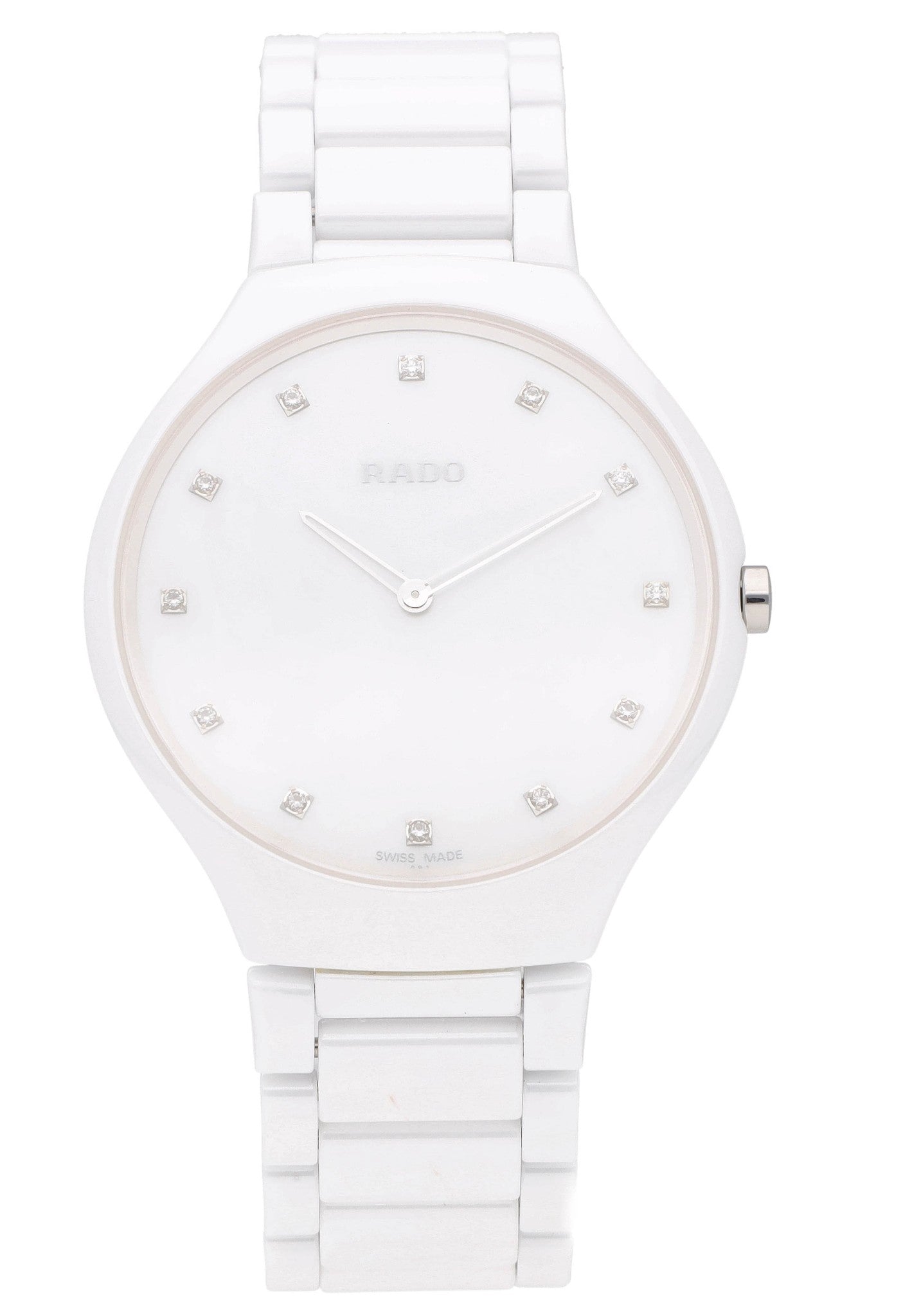 Rado True Thinline 39mm White MOP Diamond Dial Ceramic Ladies Watch R27957912