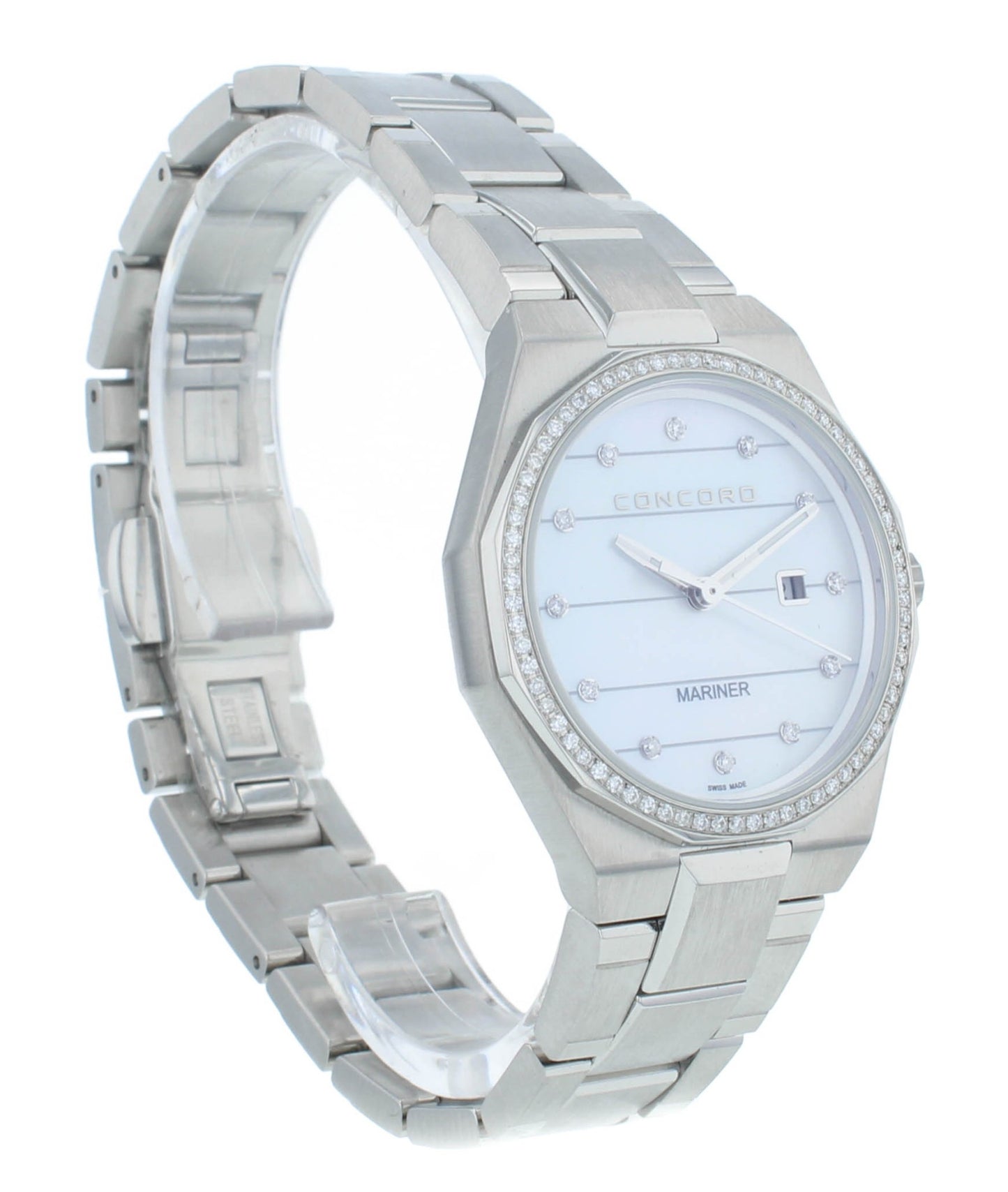 Concord Mariner Stainless Steel 30mm Diamond Bezel Quartz Ladies Watch 320274