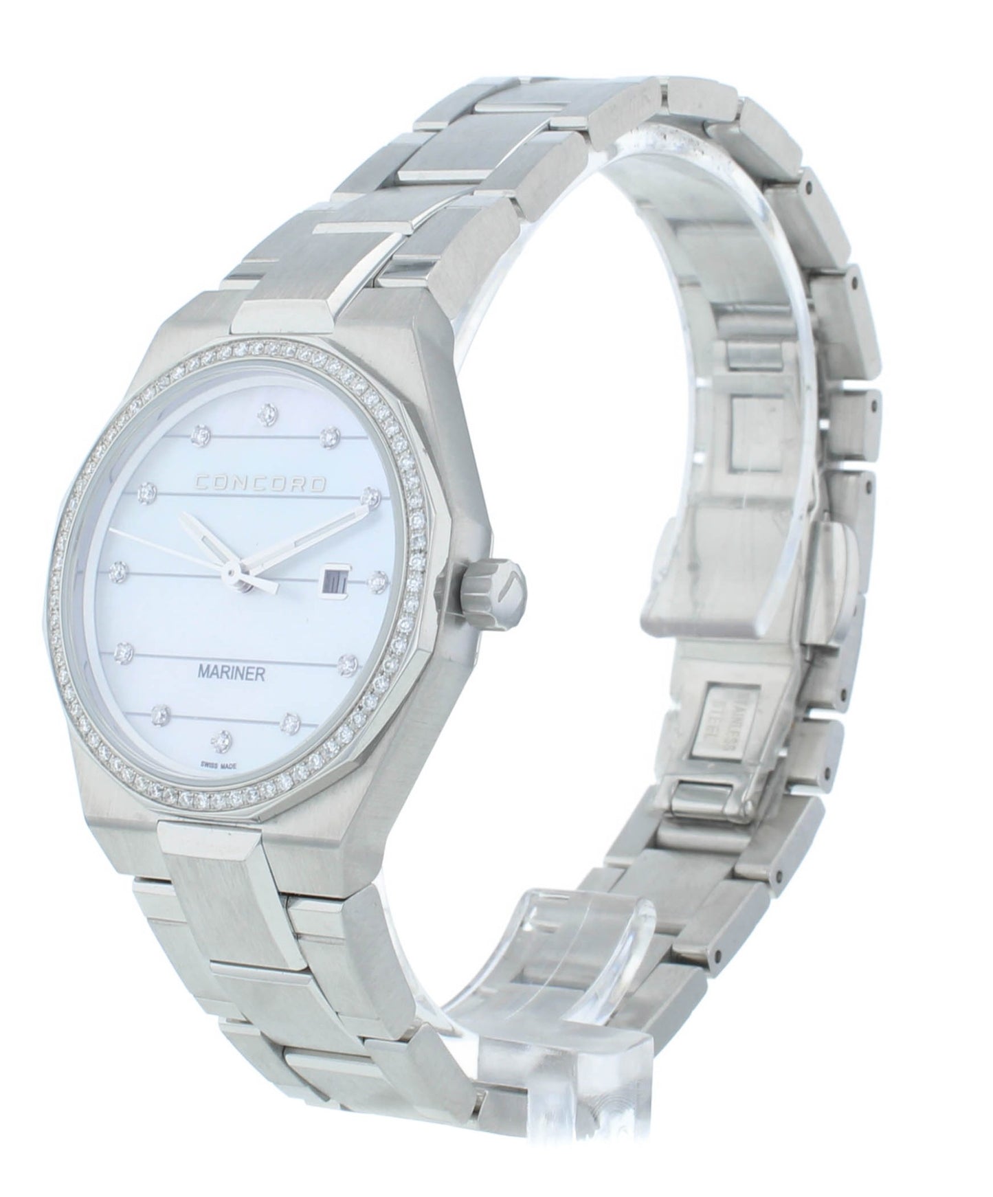 Concord Mariner Stainless Steel 30mm Diamond Bezel Quartz Ladies Watch 320274