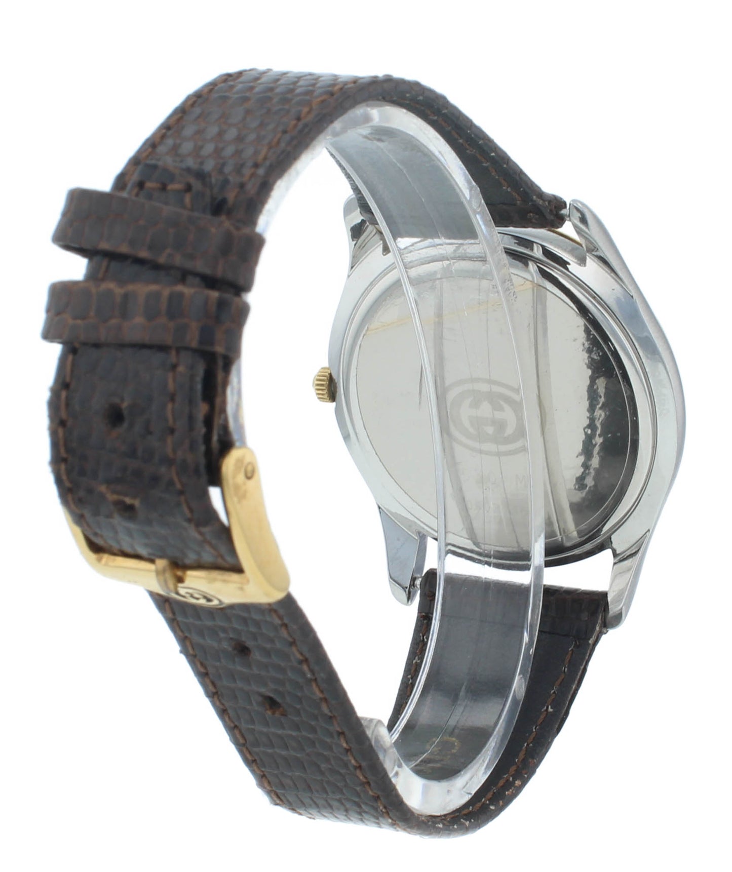 Pre-Owned Gucci 230M 36mm Quartz Gold Dial Brown Strap Men's Watch