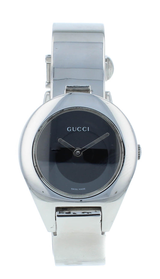 Pre-Owned Gucci 6700L 26mm Quartz Black Dial Stainless Steel Ladies Watch