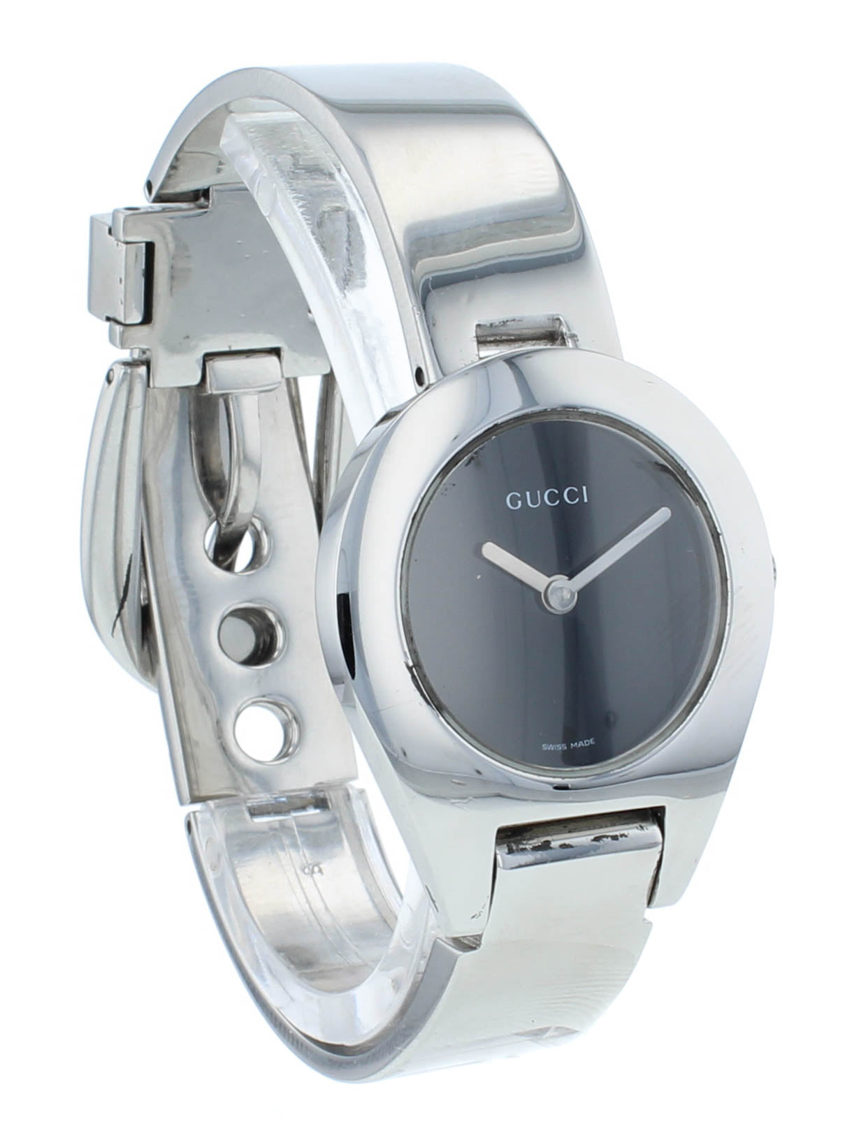 Pre-Owned Gucci 6700L 26mm Quartz Black Dial Stainless Steel Ladies Watch