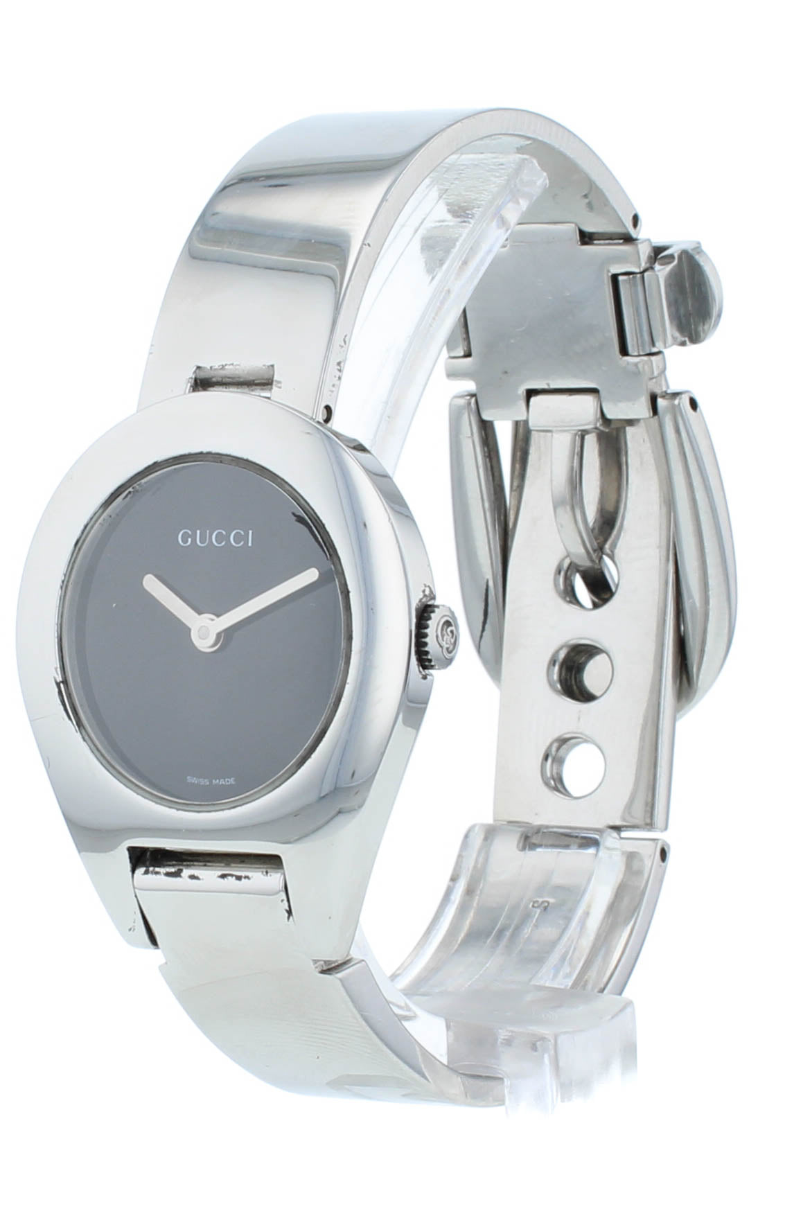 Pre-Owned Gucci 6700L 26mm Quartz Black Dial Stainless Steel Ladies Watch