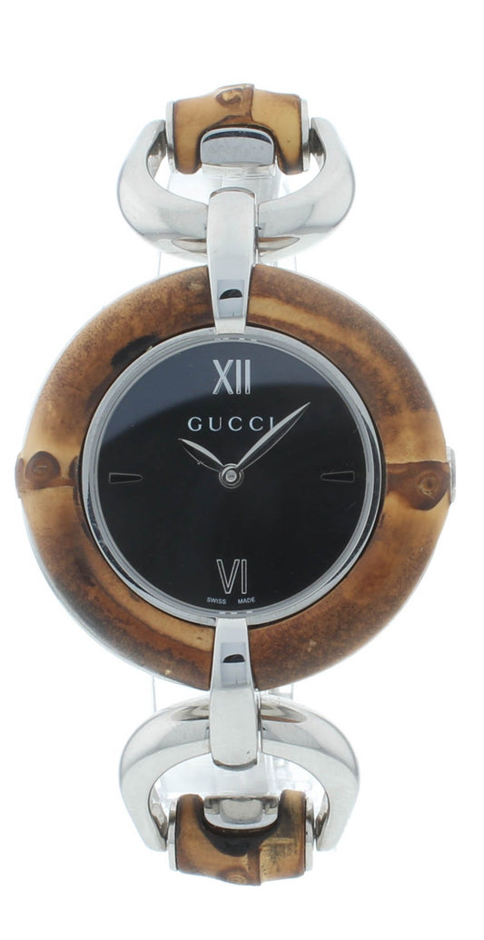 Gucci Bamboo Bangle Black Dial 35mm Quartz Ladies Stainless Steel Watch YA132401