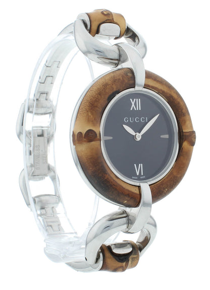 Gucci Bamboo Bangle Black Dial 35mm Quartz Ladies Stainless Steel Watch YA132401