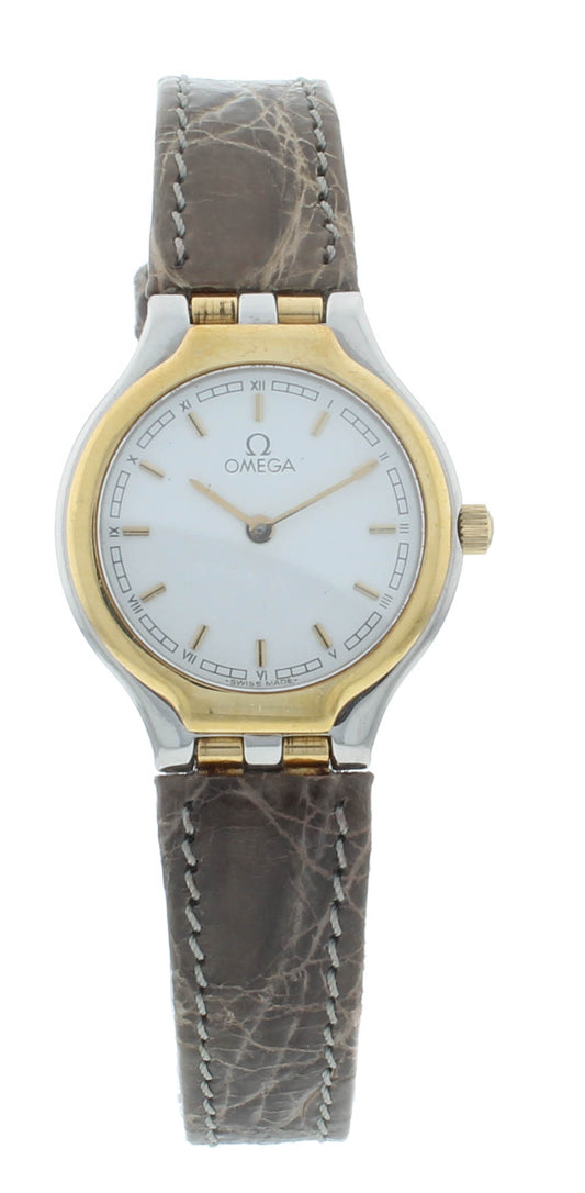 Omega De Ville 23mm Quartz Brown Leather Strap White Dial Ladies Watch