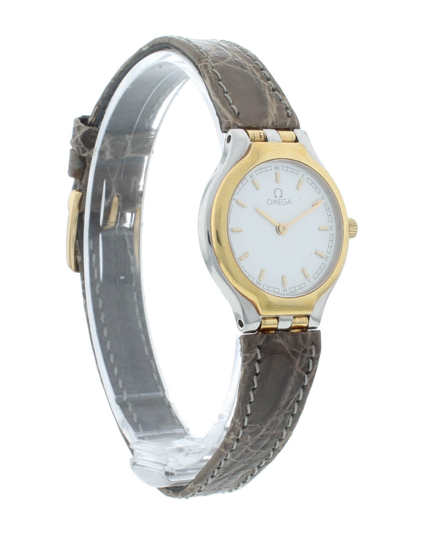 Omega De Ville 23mm Quartz Brown Leather Strap White Dial Ladies Watch