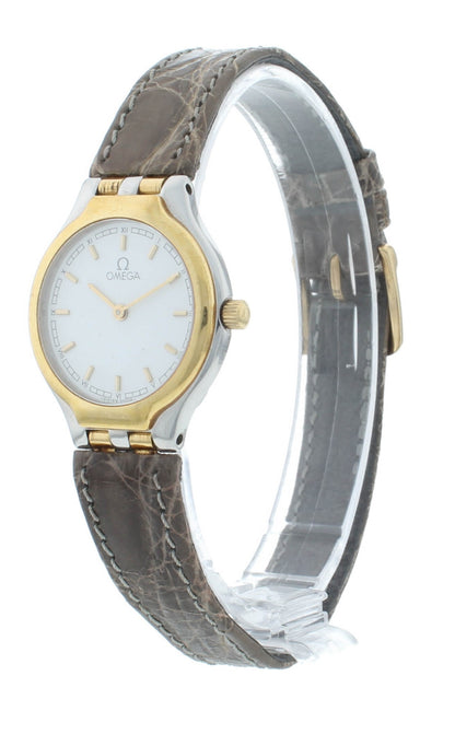 Omega De Ville 23mm Quartz Brown Leather Strap White Dial Ladies Watch