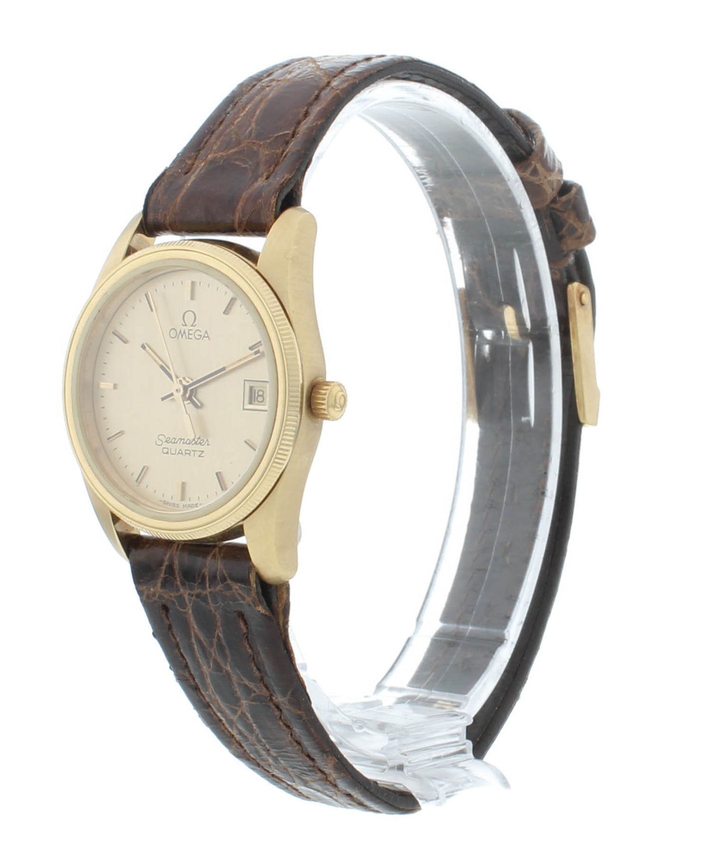 Omega SeaMaster Quartz 23mm Brown Strap Champagne Dial Ladies Watch 1380