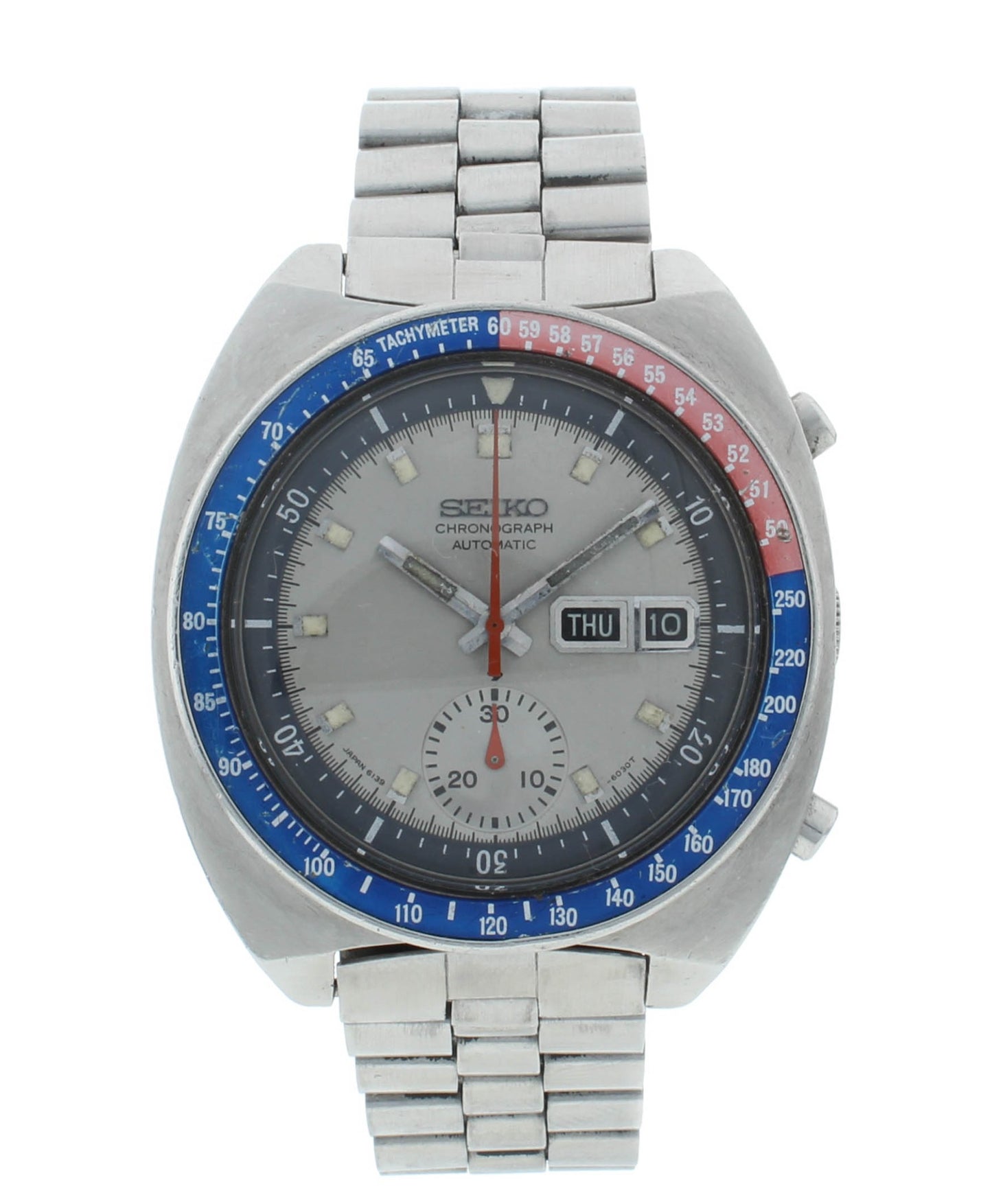 Seiko 6139 Chrono 41mm Automatic Poge Silver Dial Vintage Men's Watch 6139-7070