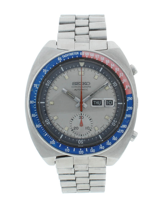 Seiko 6139 Chrono 41mm Automatic Poge Silver Dial Vintage Men's Watch 6139-7070