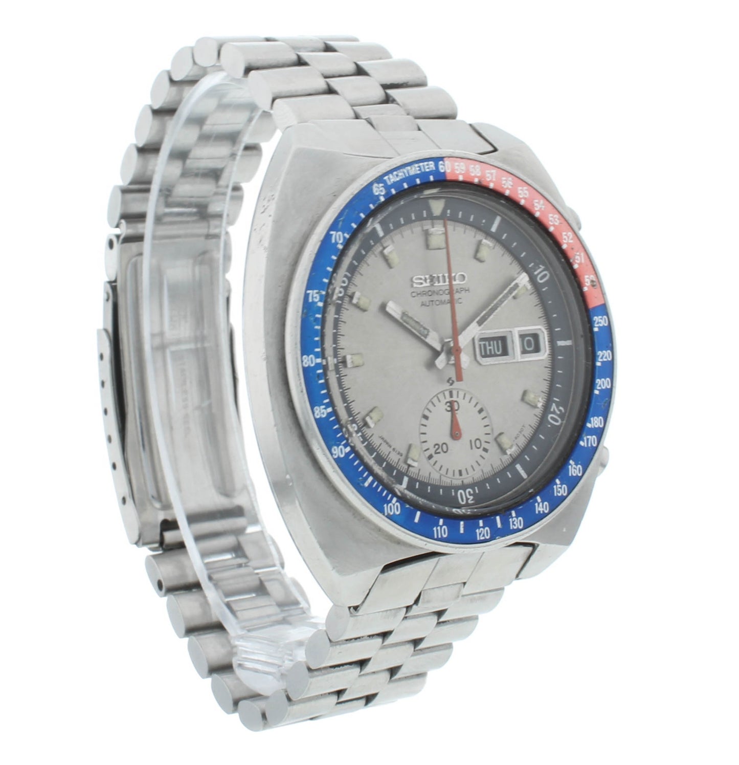 Seiko 6139 Chrono 41mm Automatic Poge Silver Dial Vintage Men's Watch 6139-7070