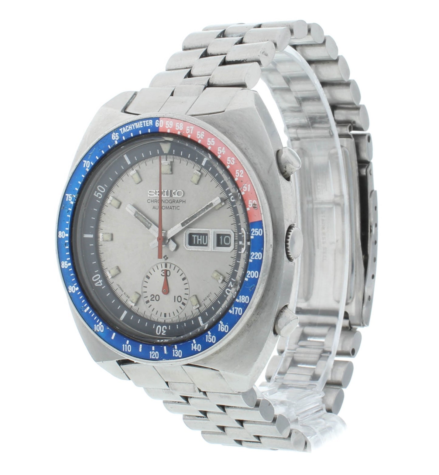 Seiko 6139 Chrono 41mm Automatic Poge Silver Dial Vintage Men's Watch 6139-7070