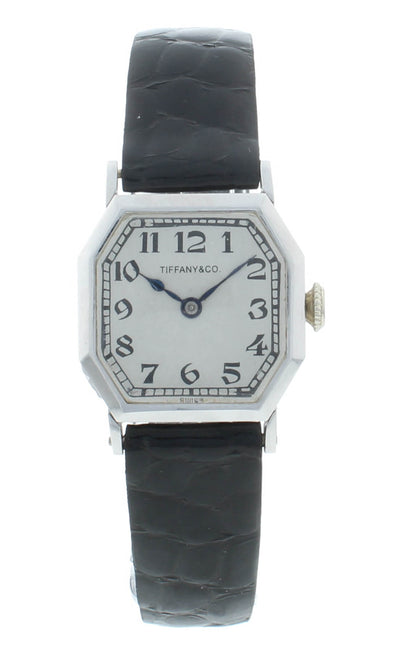 Tiffany & Co. Vintage Manual 18k White Gold Octagonal 23mm Ladies Watch