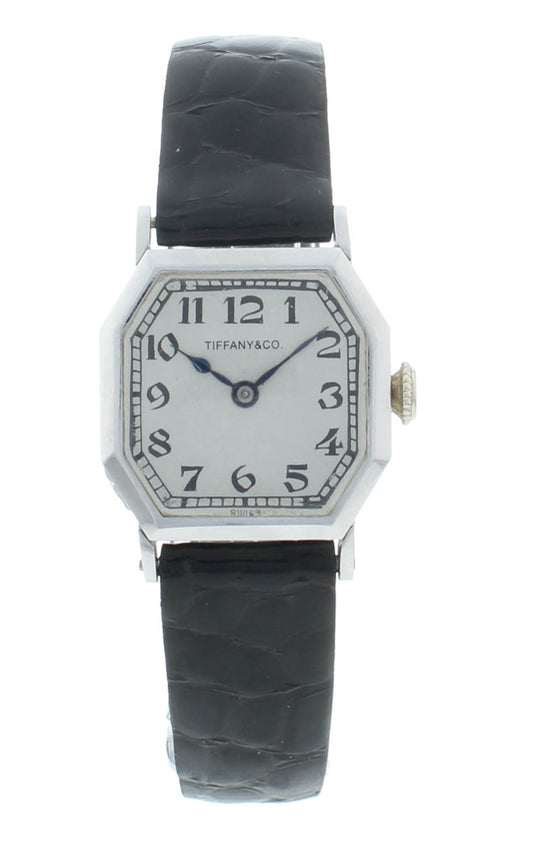 Tiffany & Co. Vintage Manual 18k White Gold Octagonal 23mm Ladies Watch