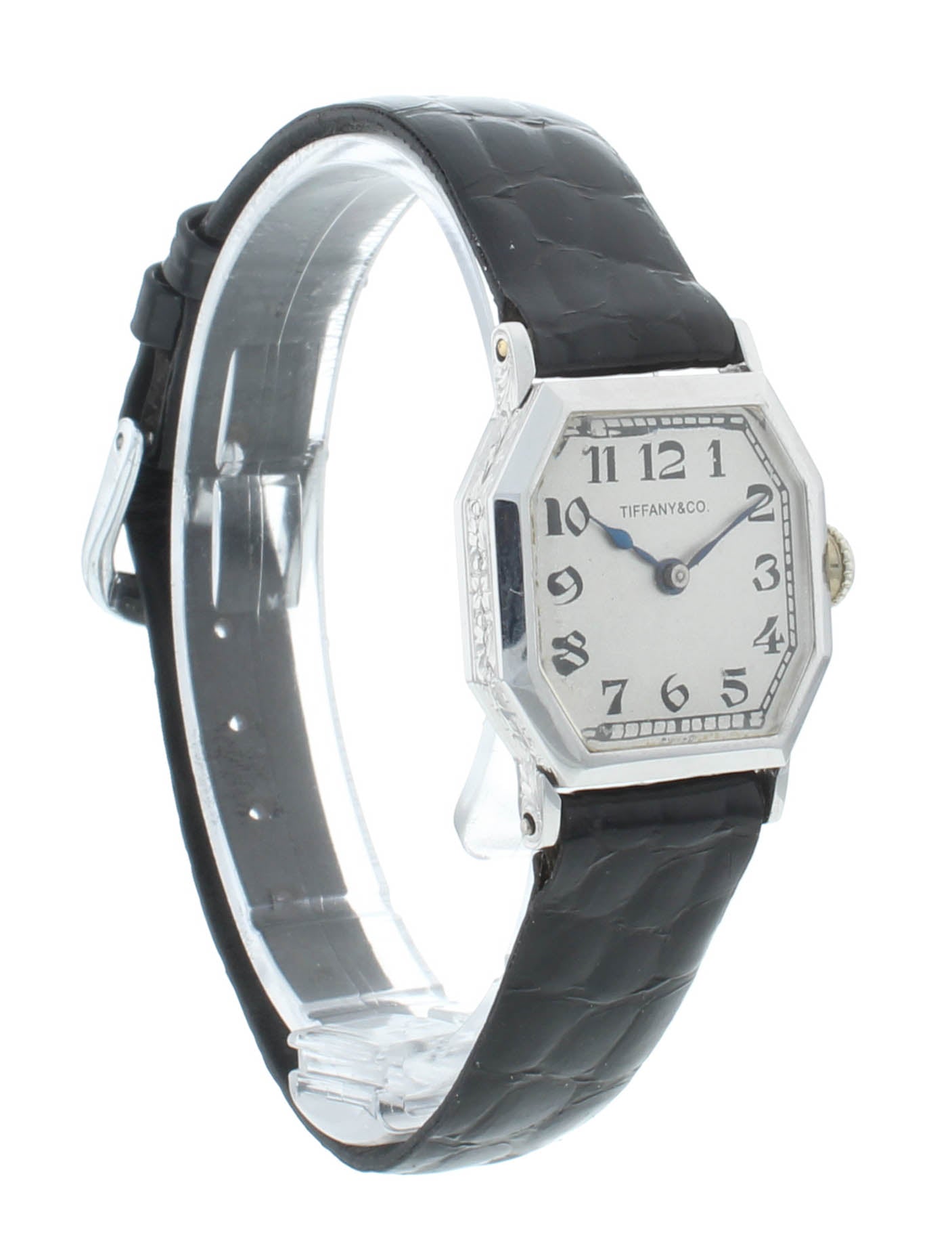 Tiffany & Co. Vintage Manual 18k White Gold Octagonal 23mm Ladies Watch