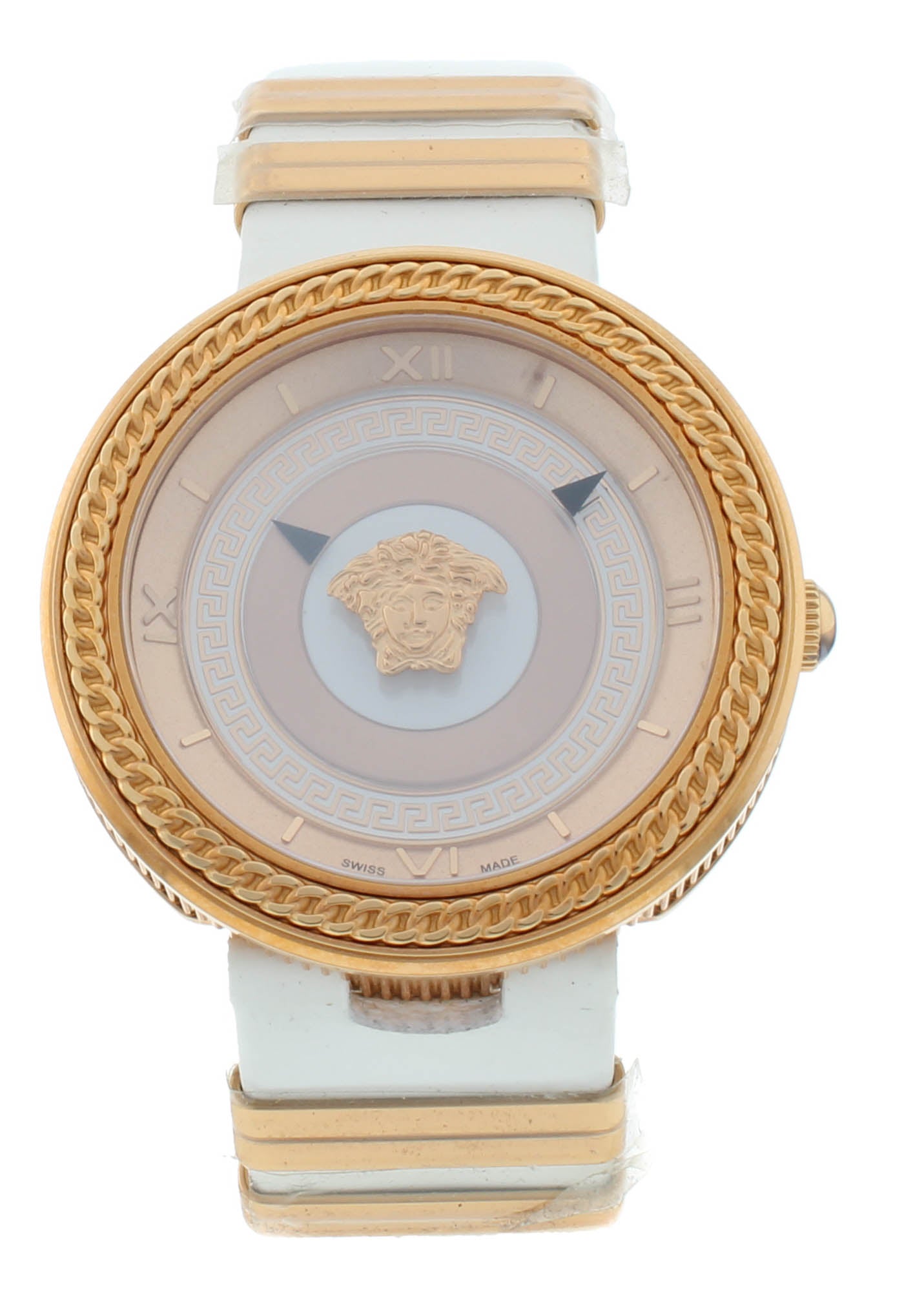 Versace V-Metal Icon Gold Dial Leather Strap 40mm Quartz Men's Watch VLC04 0014