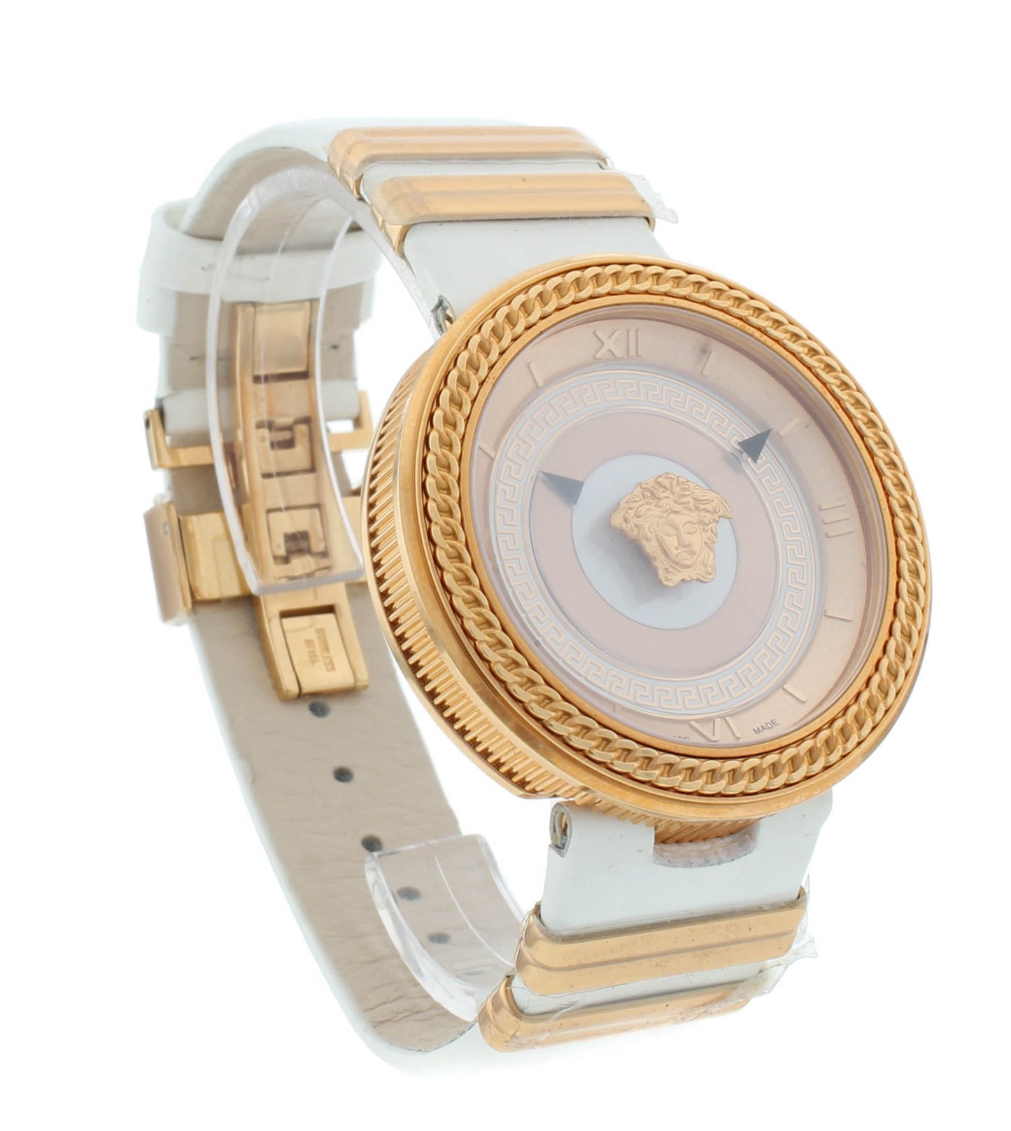 Versace V-Metal Icon Gold Dial Leather Strap 40mm Quartz Men's Watch VLC04 0014
