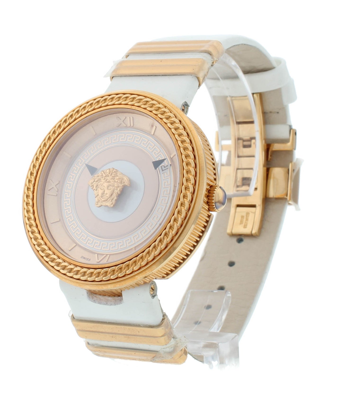 Versace V-Metal Icon Gold Dial Leather Strap 40mm Quartz Men's Watch VLC04 0014