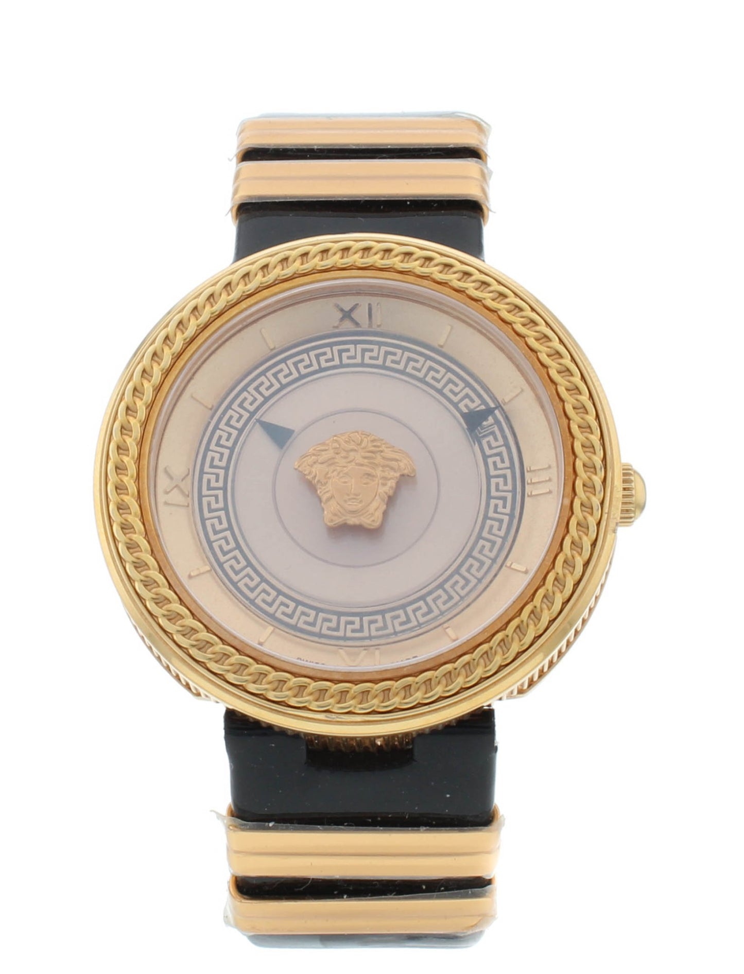 Versace V-Metal Icon Gold Dial Leather Strap 40mm Quartz Men's Watch VLC03 0014