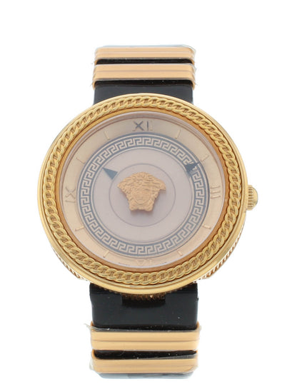 Versace V-Metal Icon Gold Dial Leather Strap 40mm Quartz Men's Watch VLC03 0014