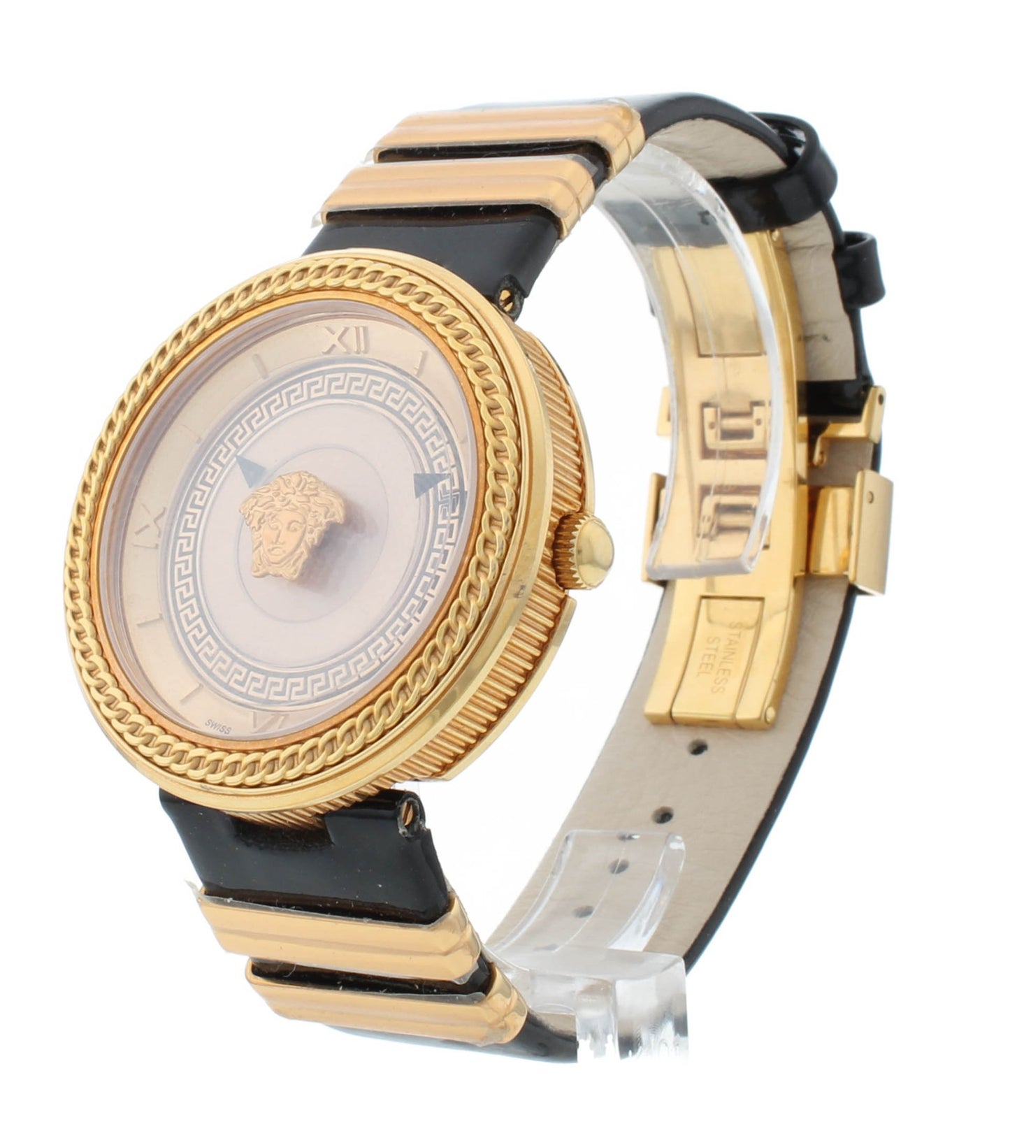 Versace V-Metal Icon Gold Dial Leather Strap 40mm Quartz Men's Watch VLC03 0014
