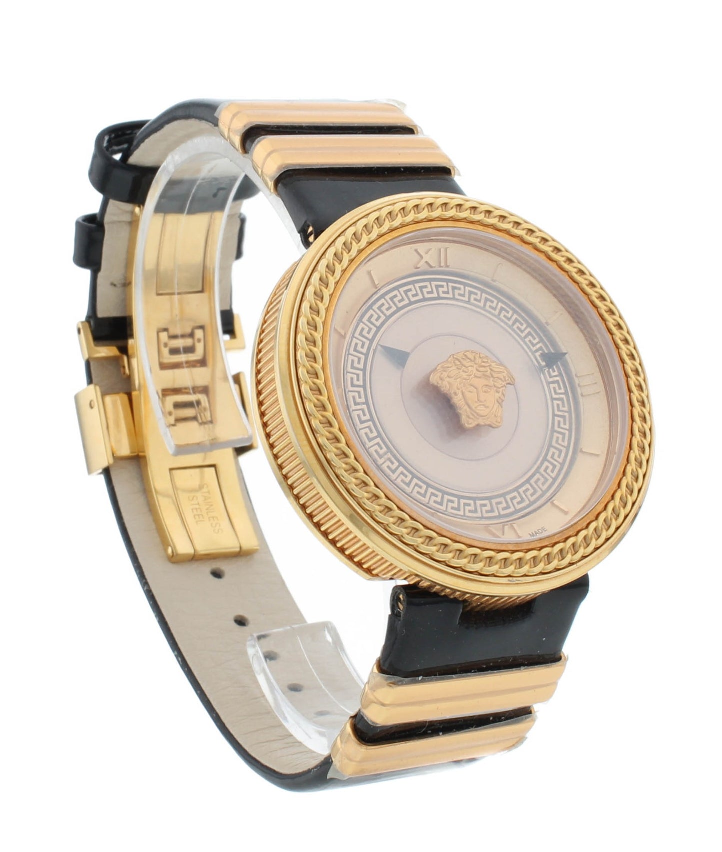 Versace V-Metal Icon Gold Dial Leather Strap 40mm Quartz Men's Watch VLC03 0014