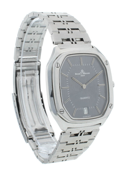 Baume & Mercier Vintage Gray Dial 36mm Stainless Steel Quartz Men's Watch 4100